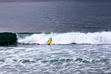 A Surfboard without a Surfer in the Pacific