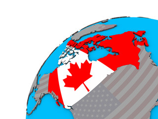 Canada with national flag on 3D globe.