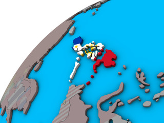 Philippines with national flag on 3D globe.