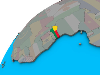 Benin with national flag on 3D globe.