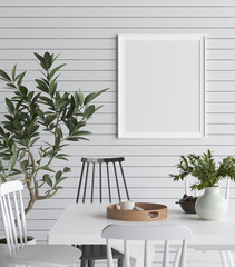 Mock up poster in Scandinavian style interior background, 3D render © artjafara