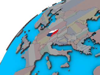 Czech republic with national flag on 3D globe.