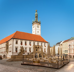 Fototapeta na wymiar Olomouc Town Hall with the Astronomical Clock on Horni Namesti (Upper Square in Czech) in the morning