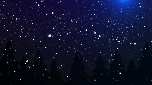 Snow Falling on Dark Winter Night Christmas Background Loop