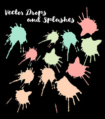 Graffiti Grunge Vector Watercolor Brushstrokes. Buttons, Splashes, Doodles, Stains, Scribble Hand Painted Vector Set. Vintage Uneven Textured Paintbrush Logo Elements. Rough Trendy Highlight Swatches.