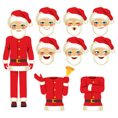 Young man in Santa Claus costume with different face avatar expressions and pose