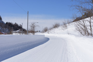 田舎の雪道