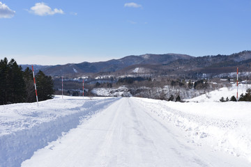 雪道と山