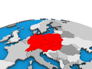 Central Europe on political 3D globe.