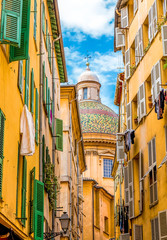 Green Shutters and Colorful Dome