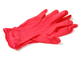 Red gloves on white background