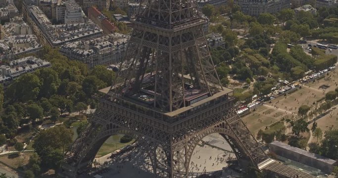 France Paris Aerial v18 Birdseye Eiffel Tower detail to panning with 7th Arrondisment views 8/18