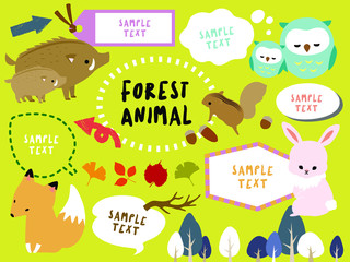 森の動物イラストと吹き出し素材