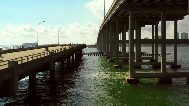 Aerial drone footage of bridges Miami
