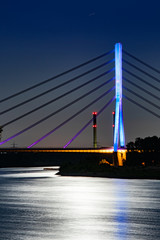 rin river at night with a bridge in Wesel, Germany