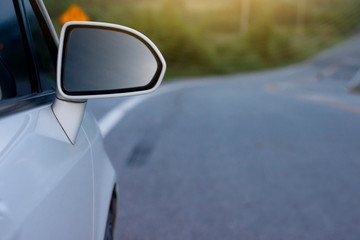 Obraz premium Beside of white car on the road at morning,Traveling in the provinces.