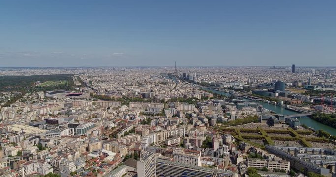 France Paris Aerial v21 Flying above Boulogne-Billancourt and Republique-Point-du-Jour with stadium view 8/18