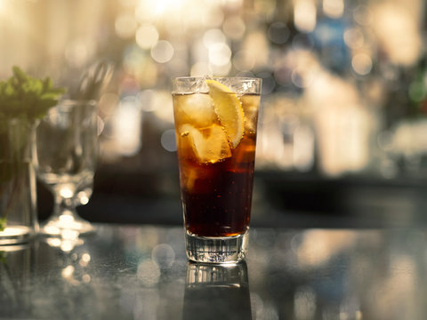 Drink on a bar.