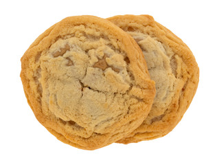 Top view of a two cookies filled with cookie butter isolated on a white background.