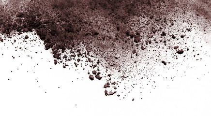 Dry soil explosion on white background. - obrazy, fototapety, plakaty