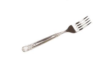 Old iron fork on white background