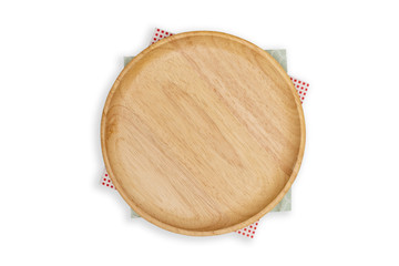 Top view-Pizza board with a napkin on white background