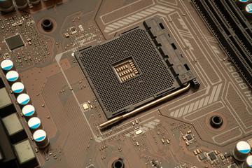 Technology background with computer server semiconductor processors CPU concept blue circuit board...