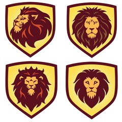 Lion Logo Shield Set Design, Template, Vector illustration