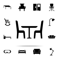 table and chairs glyph icon. Furniture icons universal set for web and mobile