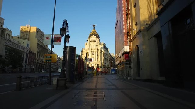 4k footage of the famous "Gran Via" shopping district of Madrid, Spain
