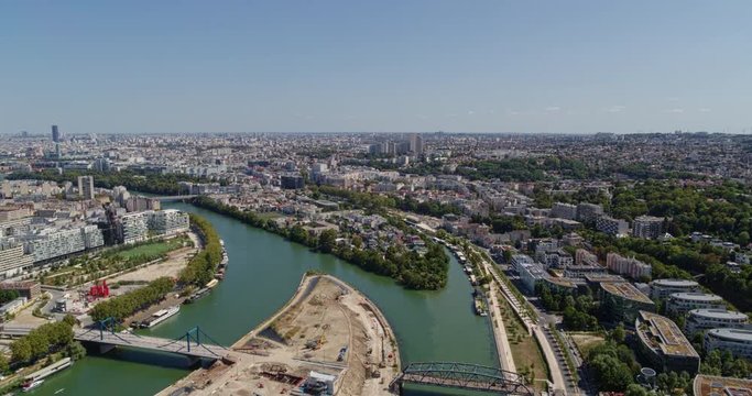 France Paris Aerial v26 Panning over Ile Seguin looking toward Ile Saint-Germain 8/18