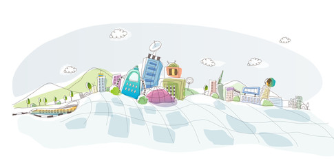 Buildings on a landscape