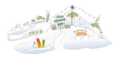 Naklejka premium Ski lifts over a polar landscape