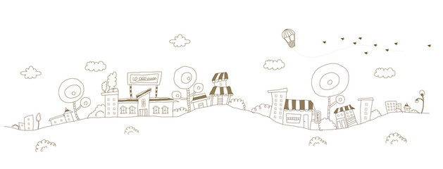 Obraz premium Buildings on a rolling landscape