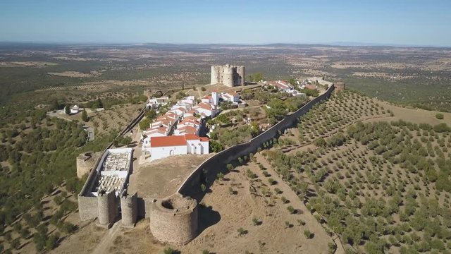4k aerial drone footage - The medieval Evoramonte Castle.  Near Lisbon
