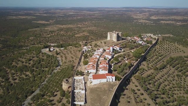 4k aerial drone footage - The medieval Evoramonte Castle.  Near Lisbon