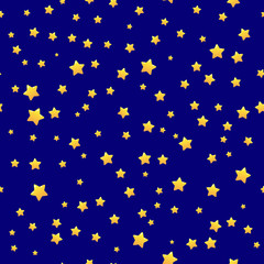 Gold stars on blue background seamless pattern. Stars background for festive event or gifts packing. Funny kids decoration element in cartoon style. Abstract starry wallpaper vector illustration.