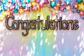 congratulations ,Greeting board. Background with many stars is a picture frame.