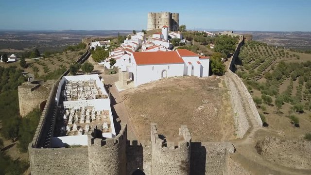 4k aerial drone footage - The medieval Evoramonte Castle.  Near Lisbon