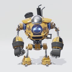 The design of mechanical robot that has a circular yellow body,3D Rendering