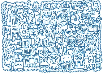 Fototapete hand drawn doodle Funny Dogs Set, Vector illustration. © 9george