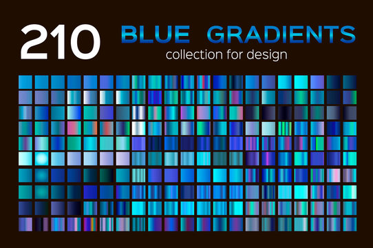 Mega set of 210 blue gradients. Blue backgrounds collection. blue metal gradients, swatches. Different gradation design.
