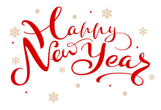 Happy New Year red text inscription for greeting card