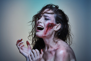 Beautiful girl with a wounded face in the blood © kharkov.photo