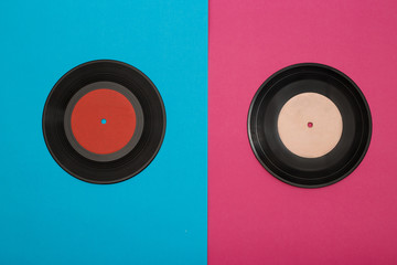 vinyl records on colored background