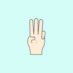 hand sign show three colored outline icon. One of the collection icons for websites, web design, mobile app