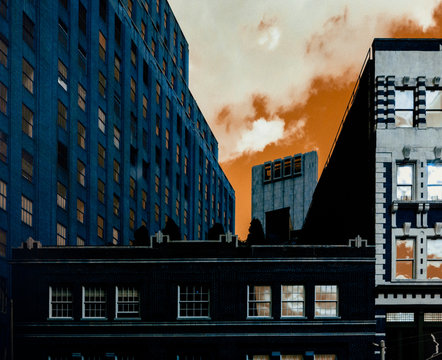 Compact NYC architecture with psychedelic colors