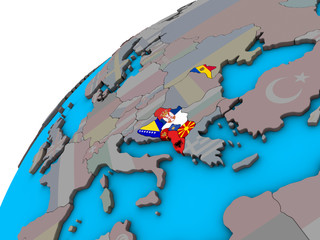 CEFTA countries with flags on 3D globe