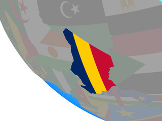 Chad with national flag on simple globe.