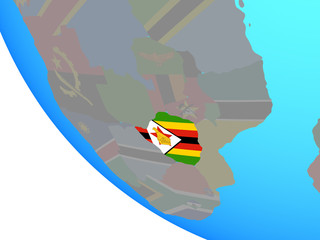 Zimbabwe with national flag on simple globe.